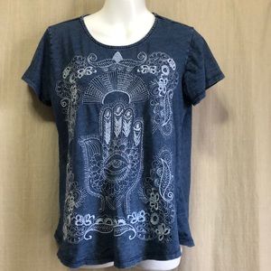 Lucky Lotus ladies L embroidered cotton Top Blue